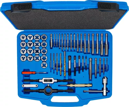 BGS technic Menetfúró és menetmetsző készlet "coll" méretekkel 1/4"-1/2"  56 darabos (BGS 70105)