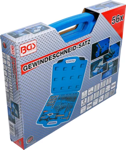 BGS technic Menetfúró és menetmetsző készlet "coll" méretekkel 1/4"-1/2"  56 darabos (BGS 70105)