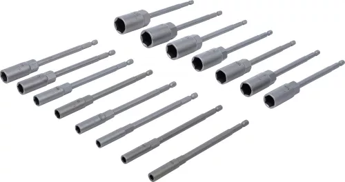 BGS technic Fúrógépbe fogható dugókulcs készlet, hatszög, extra hosszú, 1/4", 5,5-19 mm, 15 darabos (BGS 70147)