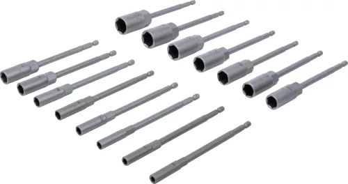 BGS technic Fúrógépbe fogható dugókulcs készlet, hatszög, extra hosszú, 1/4", 5,5-19 mm, 15 darabos (BGS 70147)
