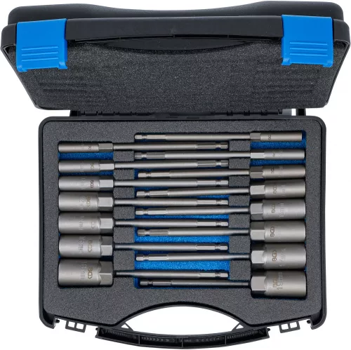 BGS technic Fúrógépbe fogható dugókulcs készlet, hatszög, extra hosszú, 1/4", 5,5-19 mm, 15 darabos (BGS 70147)