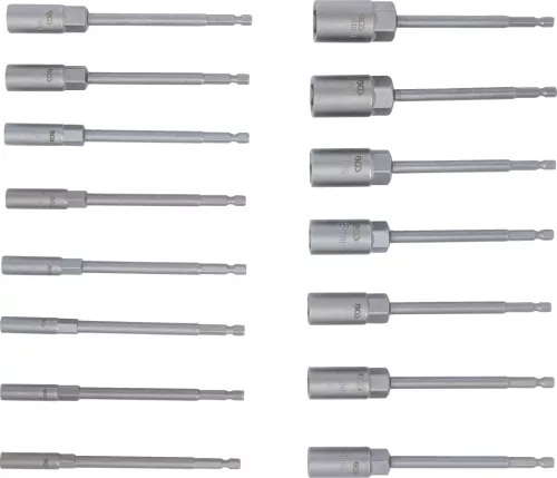 BGS technic Fúrógépbe fogható dugókulcs készlet, hatszög, extra hosszú, 1/4", 5,5-19 mm, 15 darabos (BGS 70147)
