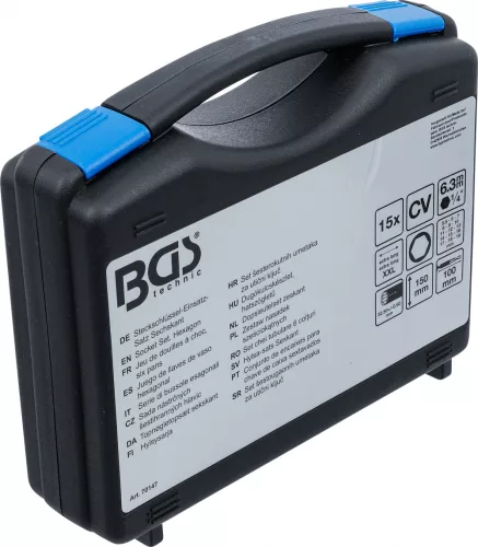 BGS technic Fúrógépbe fogható dugókulcs készlet, hatszög, extra hosszú, 1/4", 5,5-19 mm, 15 darabos (BGS 70147)