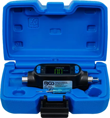 BGS technic Digitális nyomatékadapter 1/4”, 6–30 Nm, ±4% pontosság, csúcsérték-rögzítéssel (BGS 70212)