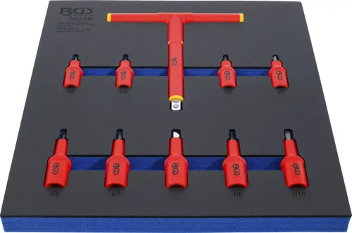 BGS technic Műhelykocsi-betét 2/3: VDE-behajtófej készlet | 10 mm (3/8") / 12,5 mm (1/2") | belső hatszögletű 4 - 10 mm | 10 darabos (70216)
