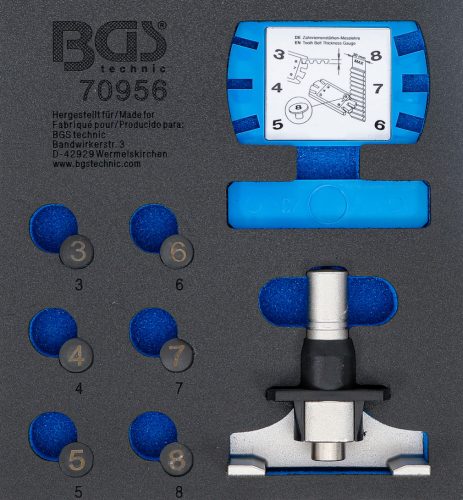 BGS technic Műhelykocsi-betét 1/6: Fogazott szíj feszességvizsgáló és mérőeszköz-készlet (70956)