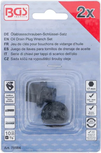 BGS technic Kulcskészlet olajleeresztő csavarokhoz, DAF, MAN, Volvo, Scania, Neoplan modellekhez, 2 darabos (BGS 70984)