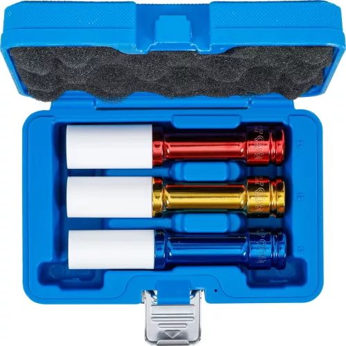 BGS technic Extra hosszú gépi kerékcsavar dugókulcs készlet alufelnihez, 1/2”, 17–21 mm, 150 mm, 3 részes (BGS 7100)