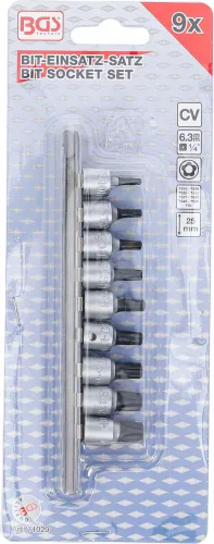 BGS technic Behajtófej-készlet | 6,3 mm (1/4") | TS-profil (Torx Plus) furattal | 9 darabos (71020)