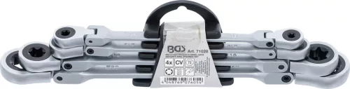 BGS technic Csuklós dupla racsnis E-Torx csillagkulcs készlet, E6–E24, 4 részes (BGS 71028)