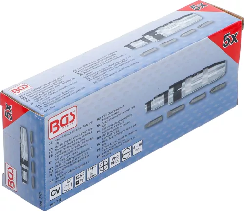 BGS technic Kézi ütvecsavarozó készlet PH és lapos bitekkel, 5 részes, fémkazettában (BGS 710)