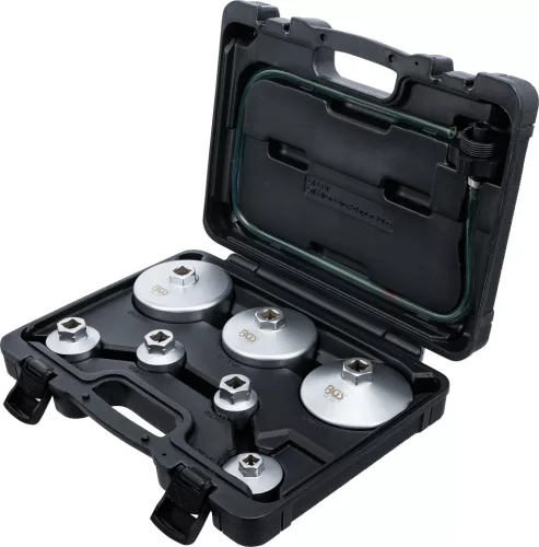 BGS technic Olajszűrőkulcs készlet leeresztő tömlővel, VAG, BMW, Citroën, Peugeot, Ford, Mercedes-Benz, Opel, Volvo, 8 darabos (BGS 72054)