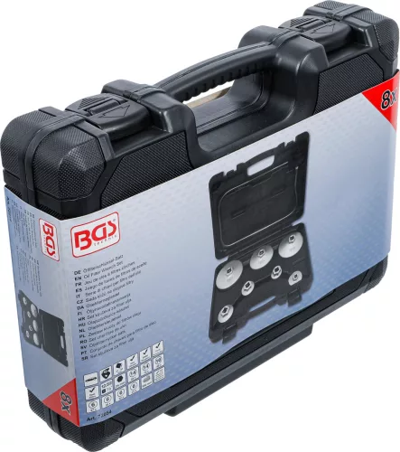 BGS technic Olajszűrőkulcs készlet leeresztő tömlővel, VAG, BMW, Citroën, Peugeot, Ford, Mercedes-Benz, Opel, Volvo, 8 darabos (BGS 72054)