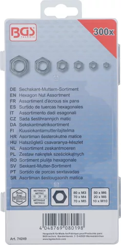 BGS technic Hatszögletű csavaranya-készlet | nemesacél | 300 darabos (BGS 74249)