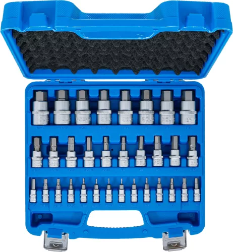 BGS technic Behajtófej-készlet | 6,3 mm (1/4") / 10 mm (3/8") / 12,5 mm (1/2") | Belső hatszögletű 2 - 19 mm / 1/4 - 9/16" | Metrikus és coll méretek | 32 darabos (74258)