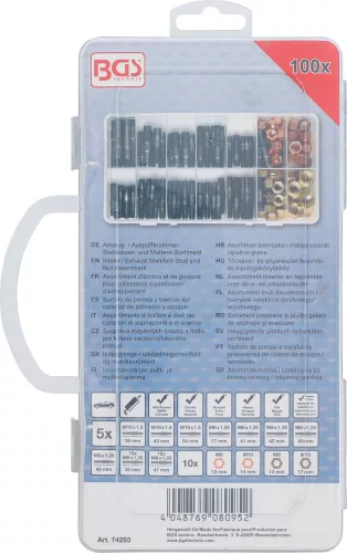 BGS technic Tőcsavar- és anyakészlet beszívó- és kipufogókönyökhöz, 100 darabos (74293)