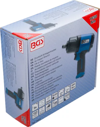 BGS technic Pneumatikus ütvecsavarozó dupla kalapácsos ütőmechanizmussal, 1/2", 1650 Nm, kompakt (BGS 74411)