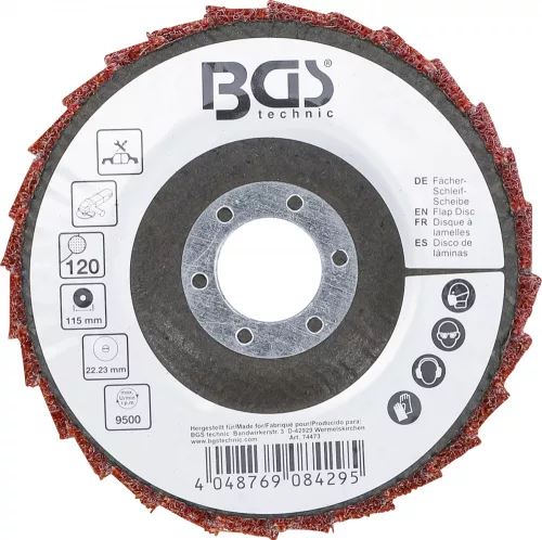 BGS technic Legyező alakú csiszolótárcsa | Flíz | Ø 115 mm | 120-as szemcsefinomság (BGS 74473)