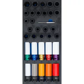   BGS technic Műhelykocsi-betét 1/3: Erőátviteli dugókulcs- / speciális kerékcsavar- és spirálprofilú csavarhúzókészlet | 12,5 mm (1/2") | 33 darabos (74557)
