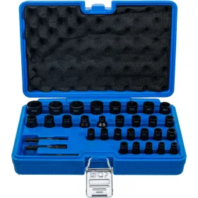   BGS technic Spirálprofilú csavarkiszedő dugókulcs készlet 1/4” és 3/8” meghajtással, metrikus és colos méretekkel, 32 részes (74560)