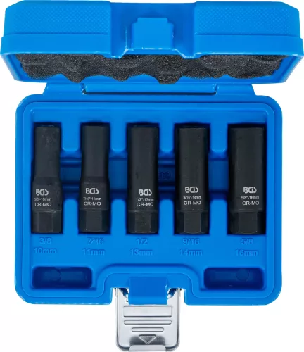 BGS technic Spirálbites dugókulcskészlet /csavarkiszedő, mély | 10 mm (3/8") | 10 - 16 mm | 5 darabos (74568)