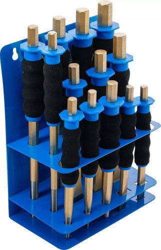 BGS technic Sasszegkiütő / pontozó / laposvéső készlet | kézvédővel | 13 darabos (74596)