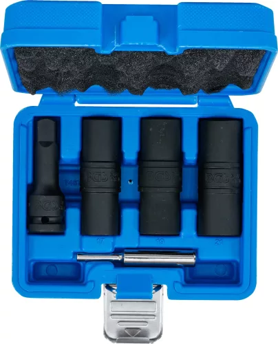 BGS technic Speciális levegős, fordítóbetétes dugókulcskészlet | hatszögletű és csavarhúzó 17 - 19 - 21 mm | 12,5 mm (1/2") | 3 darabos (BGS 7467)