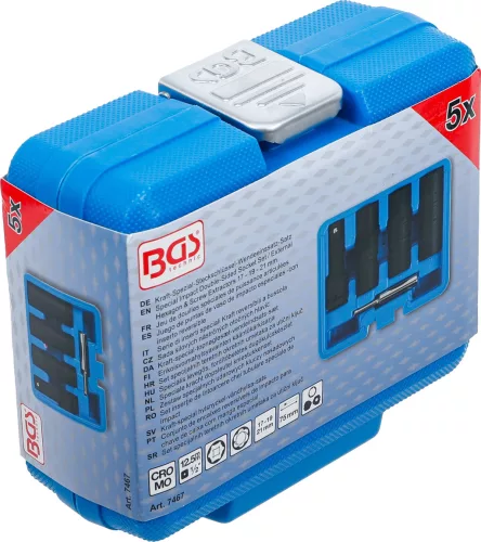BGS technic Speciális levegős, fordítóbetétes dugókulcskészlet | hatszögletű és csavarhúzó 17 - 19 - 21 mm | 12,5 mm (1/2") | 3 darabos (BGS 7467)