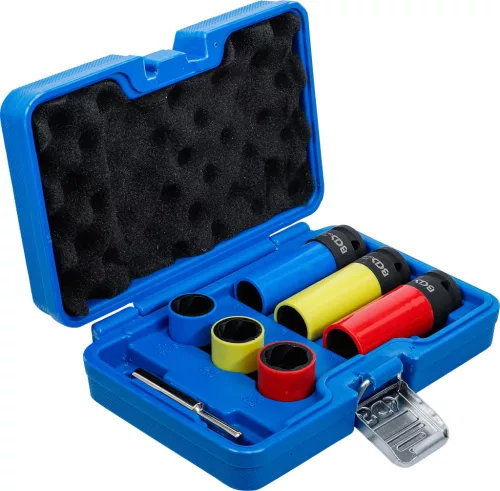 BGS technic Spirálbites dugókulcsbetét készlet/ csavarkiszedő és légkulcsfej-készlet, 1/2", 17 / 19 / 21 mm, 7 darabos (7510)
