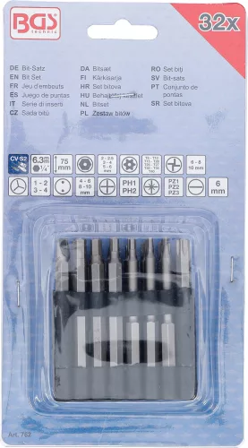 BGS technic Biztonsági bitkészlet speciális csavarokhoz, 1/4", 75 mm, 32 részes (BGS 762)