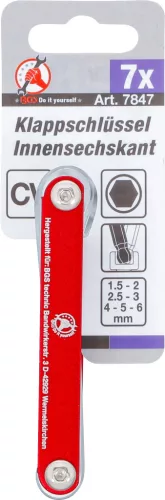 BGS DIY 7 részes Imbusz kulcs készlet gömbfejű, összehajtható 1,5-6 mm (BGS 7847)