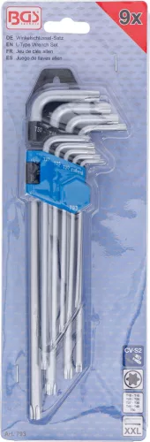 BGS technic Torx hajlítottkulcs készlet, extra hosszú, T10–T50, 9 részes (BGS 793)