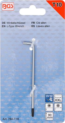 BGS technic Torx kulcs, L alakú extra hosszú, fúrt T10 (BGS 794-T10)