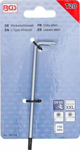 BGS technic Torx kulcs, L alakú extra hosszú, fúrt T20 (BGS 794-T20)