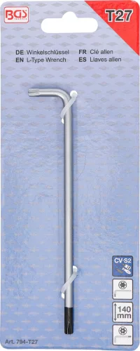 BGS technic Torx kulcs, L alakú extra hosszú, fúrt T27 (BGS 794-T27)