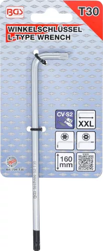 BGS technic Torx kulcs, L alakú extra hosszú, fúrt T30 (BGS 794-T30)