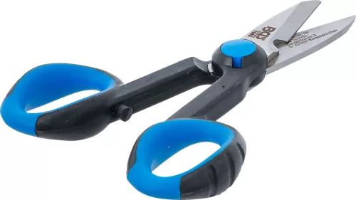 BGS technic Villanyszerelő olló fogazott éllel és vezetékcsupaszító kivágással, rozsdamentes acél, 145 mm (BGS 7963)