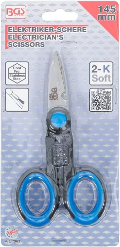 BGS technic Villanyszerelő olló fogazott éllel és vezetékcsupaszító kivágással, rozsdamentes acél, 145 mm (BGS 7963)