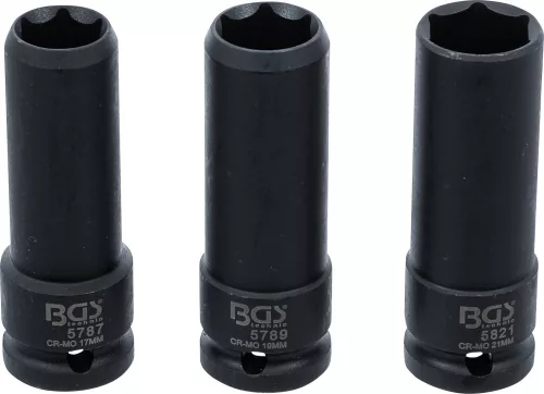 BGS technic Speciális, levegős dugókulcsbetét-készlet, 1/2", 17 / 19 / 21 mm, 3 darabos (80003)