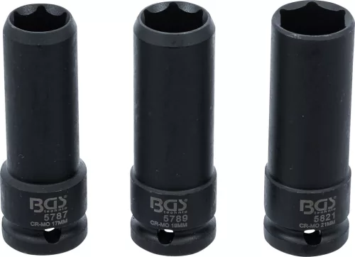 BGS technic Speciális, levegős dugókulcsbetét-készlet, 1/2", 17 / 19 / 21 mm, 3 darabos (80003)