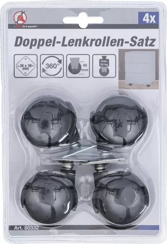 BGS DIY 4 részes körbe forgó, dupla kerekű görgö készlet, 40mm (BGS 80332)