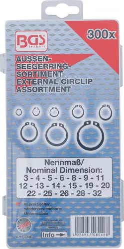 BGS technic Külső Seeger gyűrű készlet 300 részes (BGS 8046)