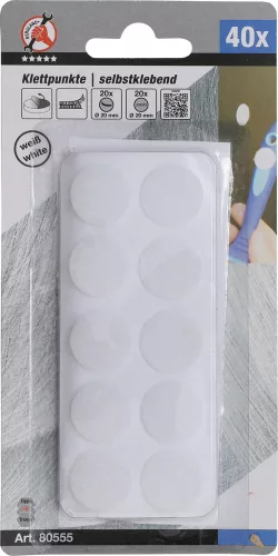 BGS DIY Tépőzáras korongkészlet | öntapadó | fehér | 40 darabos (BGS 80555)