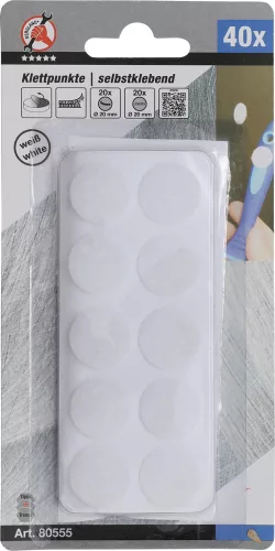 BGS DIY Tépőzáras korongkészlet | öntapadó | fehér | 40 darabos (BGS 80555)