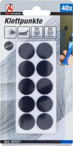BGS DIY Tépőzáras korongkészlet| öntapadó | fekete | 40 darabos (BGS 80557)