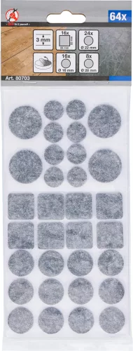 BGS DIY Filc alátét készlet | szürke cirkás | 64 darabos (BGS 80703)