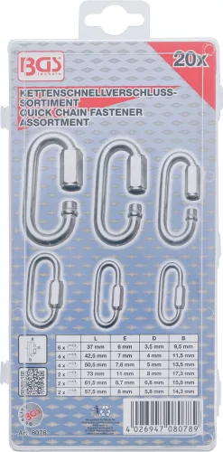 BGS technic Menetes karabiner készlet, 20 részes (BGS 8078)