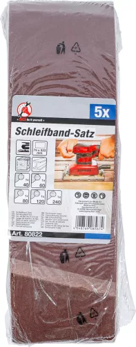 BGS DIY Csiszolószalag-készlet | szalagcsiszolóhoz | 75 x 533 mm | K 40 - 60 - 80 - 120 - 240 | 5 darabos (80822)