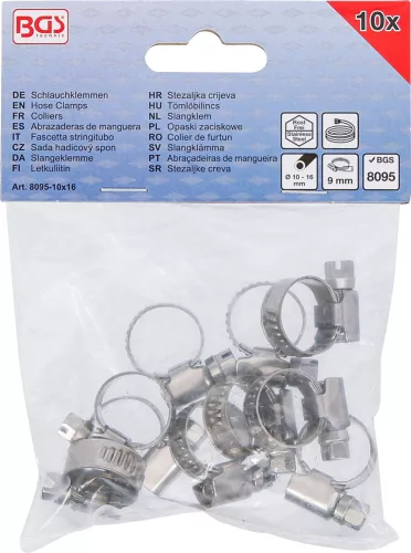BGS technic Inox csőbilincs, 10x16 mm, 10 darab (BGS 8095-10x16)