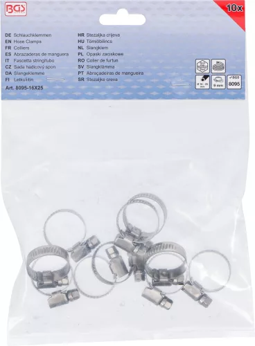 BGS technic Inox csőbilincs, 16x25 mm, 10 darab (BGS 8095-16x25)